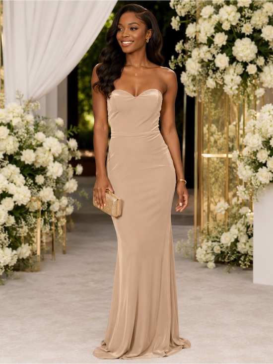 Revelry Dresses & Skirts - Revelry Quinn Velvet Formal Maxi Dress 2  Petite Champagne Tan Long Gown